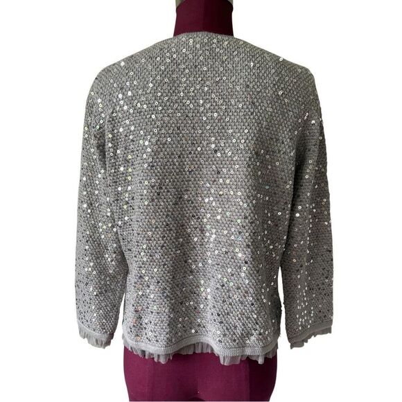 Chico’s Full Zip Sequined Jacket Cardigan size 1 US M 8 Silver Gray - Picture 4 of 9